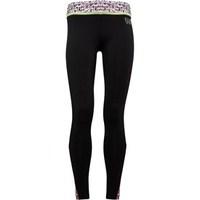 ELLE SPORT Womens Printed Waistband Panelled Performance Tight Leggings Black/Geo Print/Neon