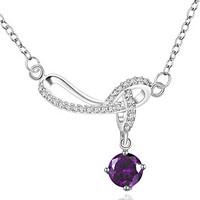 Elegant Style 925 Sterling Silver Jewelry Bow with Purple Zircon Pendant Necklace for Women