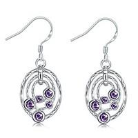 Elegant Silver Plated Amethyst Purple Crystal Hollow Circle Drop Earrings for Wedding Party Women Accessiories