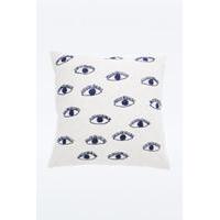 Embroidered Eyes Cushion Cover, WHITE