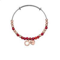 Emozioni Rose Gold Plated Red Glass Bead Heart Bangle