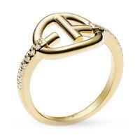Emporio Armani Ladies Revealed Identity Silver, Yellow and Gold Plated Ring Size Q