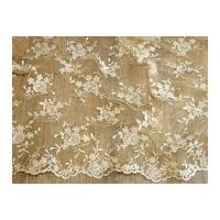 Embroidered Scalloped Edge Couture Bridal Lace Fabric Champagne