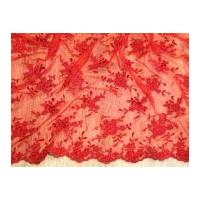 Embroidered Scalloped Edge Couture Bridal Lace Fabric Red
