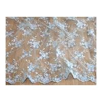 Embroidered Scalloped Edge Couture Bridal Lace Fabric Sky Blue