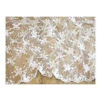 Embroidered Scalloped Edge Couture Bridal Lace Fabric White