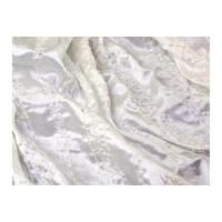 Embroidered Stripe Satin Dress Fabric White