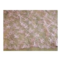 Embroidered Scalloped Edge Couture Bridal Lace Fabric Pink