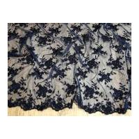 Embroidered Scalloped Edge Couture Bridal Lace Fabric Navy Blue