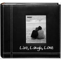 Embroidered Stitched Leatherette Photo Album 9x9ins - Black Live Laugh Love 233514