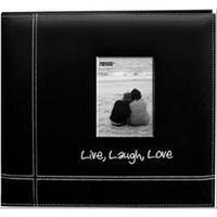 Embroidered Stitched Leatherette Postbound Album 12X12-Black Live/Laugh/Love 233722