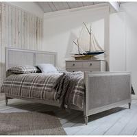 Emery King Size Bed In Soft Grey With Hand Woven Cane