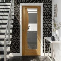 Emilia Oak Flush Door with Stepped Design and Clear Safe Glass