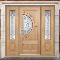 Empress Exterior Oak Door and Frame Set with Two Side Screens and Zinc Double Glazing