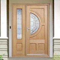 Empress Exterior Oak Door and Frame Set with One Side Screen and Zinc Double Glazing