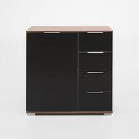 Emission Compact Sideboard In Walnut And Black Glass Fronts