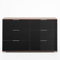 Emission 6 Drawers Chest In Walnut And Black Glass Fronts