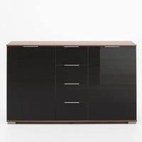 Emission Sideboard In Walnut And Black Glass Fronts With 2 Door