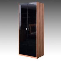 Emma Wardrobe In Walnut With Black High Gloss Doors