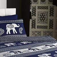 Empire Elephant Printed Animal Print Quilt/Duvet Cover Set Indigo / Navy, Fully Reversible (Single Bed)