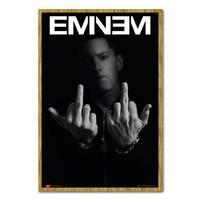 Eminem Middle Fingers Poster Oak Framed - 96.5 x 66 cms (Approx 38 x 26 inches)