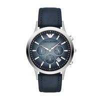 emporio armani mens chronograph blue leather strap watch