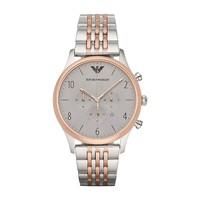 Emporio Armani chronograph men\'s grey dial two-tone bracelet watch