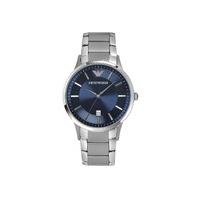 emporio armani mens round blue dial stainless steel bracelet watch