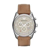 Emporio Armani men\'s round dial brown leather strap chronograph watch