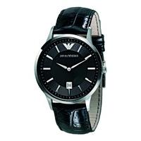 Emporio Armani men\'s black leather strap watch