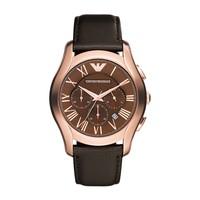 emporio armani mens chronograph rose gold plated and brown leather str ...