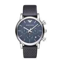 emporio armani mens blue dial black leather strap watch