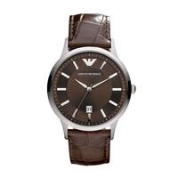 Emporio Armani quartz men\'s brown leather strap watch