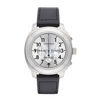 Emporio Armani chronograph men\'s silver dial black leather strap watch