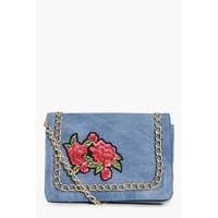 Embroidered Chain Cross Body Bag - blue