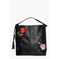 embroidered hobo shoulder bag black