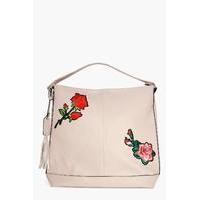 Embroidered Hobo Shoulder Bag - taupe