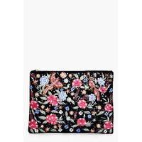 Embroidered Bird Floral Clutch Bag - multi