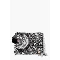 Embellished Moon & Stars Clutch Bag - black