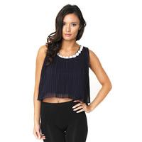 Embroidered Pleat Crop Top