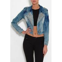 embellished acid wash denim jacket