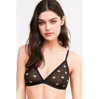 embroidered fox black mesh triangle bra black