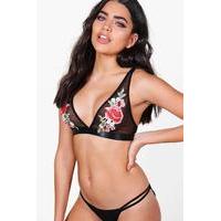 embriodered floral bralet black