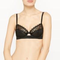 Embroidered Tulle Demi-Cup Bra