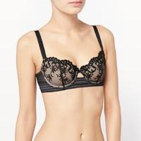 embroidered tulle demi cup bra