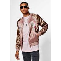 Embroidered Satin Raglan Bomber Jacket - rose