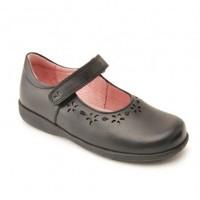 emily black leather girls riptape school shoes