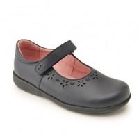 Emily, Atlantic Navy Blue Leather Girls Riptape School Shoes