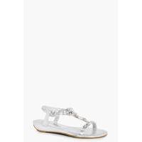 Embellished T Bar Sandal - silver