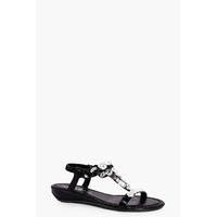 Embellished T Bar Sandal - black